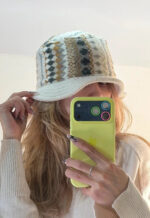 Vintage Wool Blend Fair Isle Bucket Hat Cream Knit Winter Nordic Y2K Unisex
