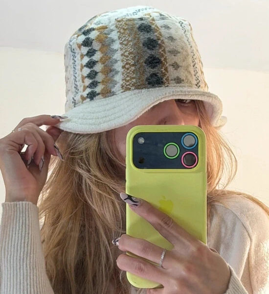 Vintage Wool Blend Fair Isle Bucket Hat Cream Knit Winter Nordic Y2K Unisex