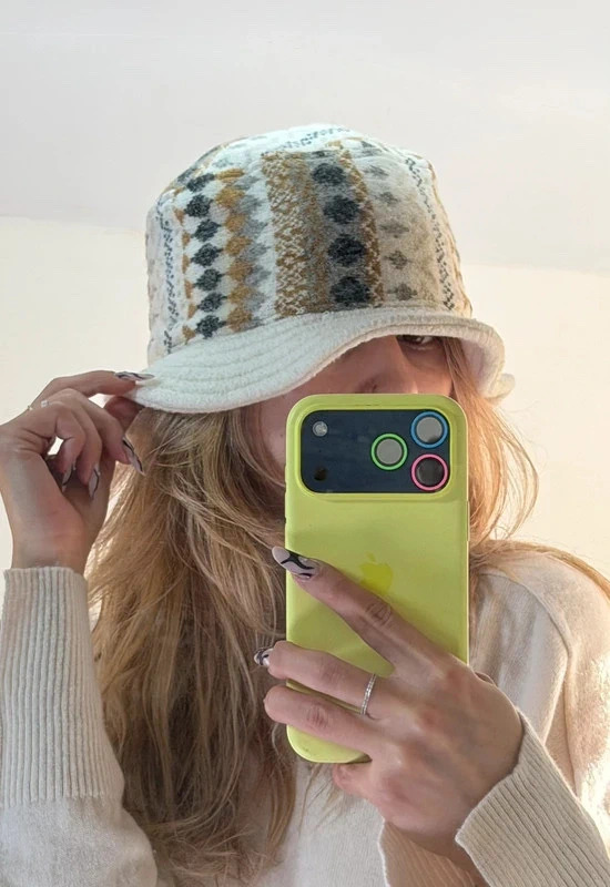 Vintage Wool Blend Fair Isle Bucket Hat Cream Knit Winter Nordic Y2K Unisex Vintage Wool Blend Fair Isle Bucket Hat Cream Knit Winter Nordic Y2K Unisex