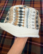 Vintage Wool Blend Fair Isle Bucket Hat Cream Knit Winter Nordic Y2K Unisex — photo 8 of 10