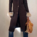 Womens Brown Merino Wool Knit Fitted Coat Fur Penny Lane Afghan Cardigan UK 8-10
