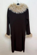 Women's Brown Merino Wool Knit Fitted Coat Fur Penny Lane Afghan Cardigan — photo 10 of 15