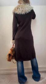 Women's Brown Merino Wool Knit Fitted Coat Fur Penny Lane Afghan Cardigan — photo 3 of 15