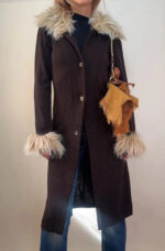 Women's Brown Merino Wool Knit Fitted Coat Fur Penny Lane Afghan Cardigan — photo 4 of 15