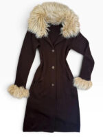 Women's Brown Merino Wool Knit Fitted Coat Fur Penny Lane Afghan Cardigan — photo 5 of 15