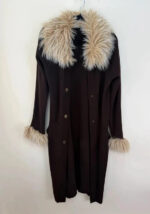Women's Brown Merino Wool Knit Fitted Coat Fur Penny Lane Afghan Cardigan — photo 8 of 15