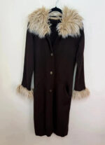 Women's Brown Merino Wool Knit Fitted Coat Fur Penny Lane Afghan Cardigan — photo 9 of 15
