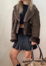 Women's Shearling Sheepskin Fur Cropped Chunky Aviator Jacket — photo 3 of 15