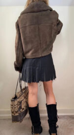 Women's Shearling Sheepskin Fur Cropped Chunky Aviator Jacket — photo 4 of 15