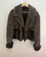 Women's Shearling Sheepskin Fur Cropped Chunky Aviator Jacket — photo 7 of 15
