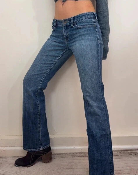 X2 Y2K Low 7.5”Rise Bootcut Flare Jeans UK 8 Short W31 L29.5 Swirl Pocket Stitch