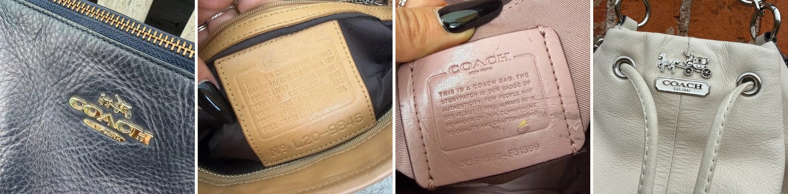 Coach labels and tags photographed on pieces sold at Kitanesque