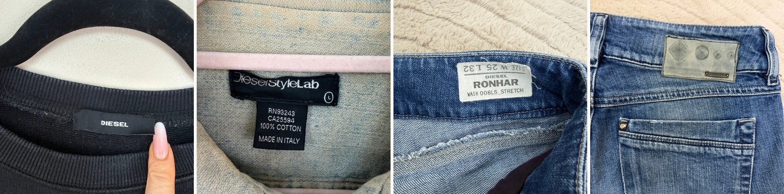 Diesel labels and tags photographed on pieces sold at Kitanesque