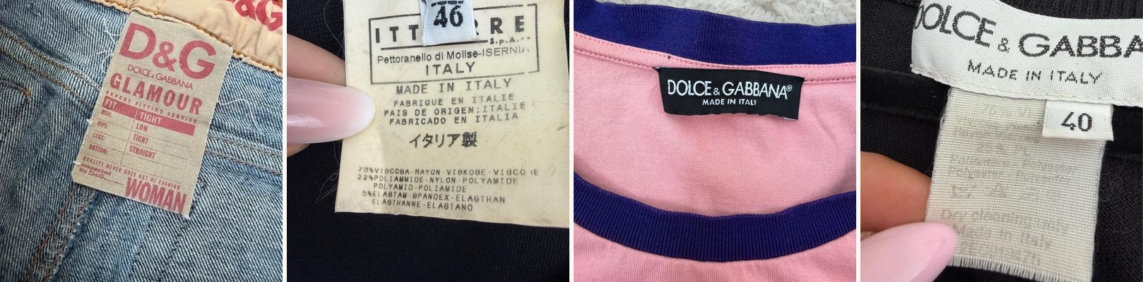 Dolce & Gabbana labels and tags photographed on pieces sold at Kitanesque