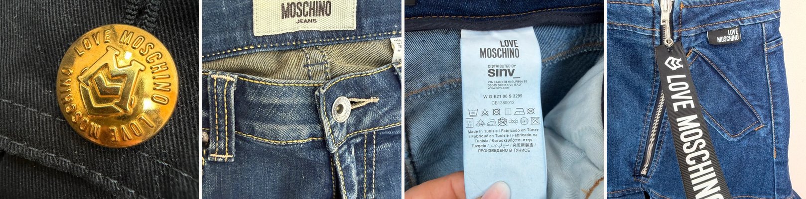 Moschino labels and tags photographed on pieces sold at Kitanesque